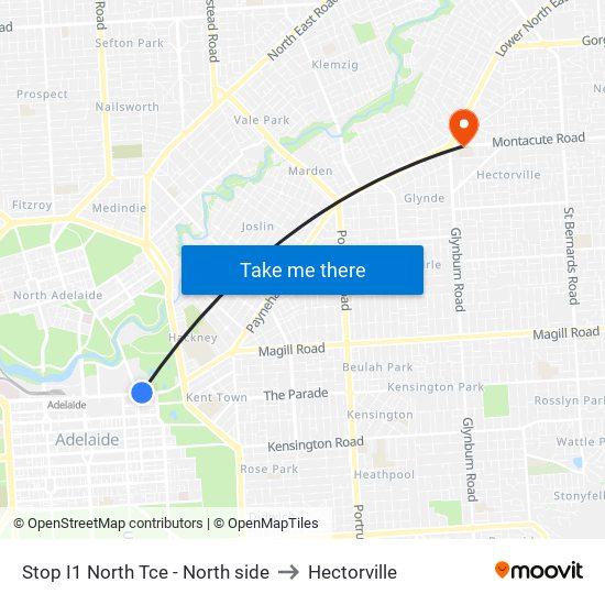 Stop I1 North Tce - North side to Hectorville map