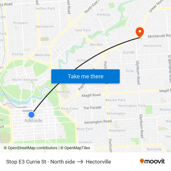 Stop E3 Currie St - North side to Hectorville map