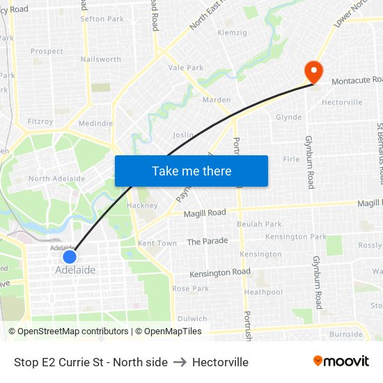 Stop E2 Currie St - North side to Hectorville map