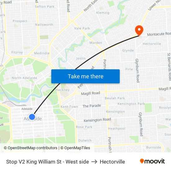 Stop V2 King William St - West side to Hectorville map