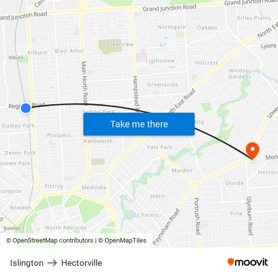 Islington to Hectorville map