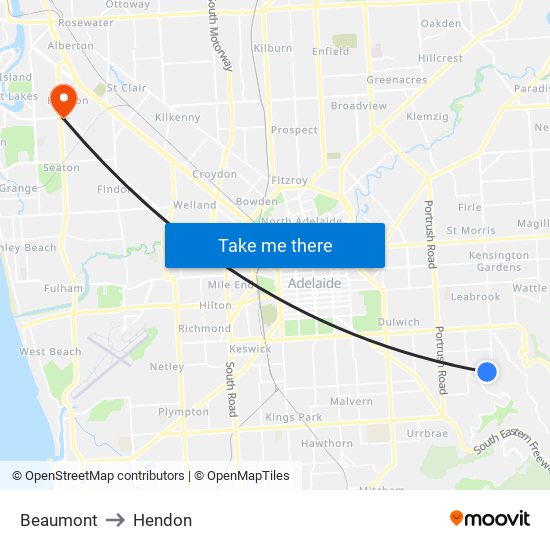 Beaumont to Hendon map