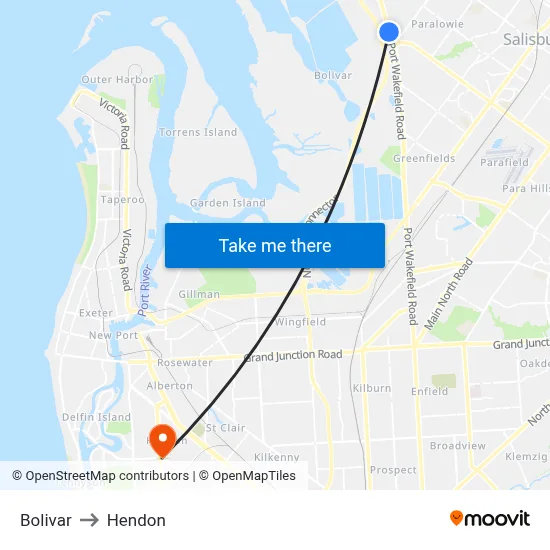 Bolivar to Hendon map