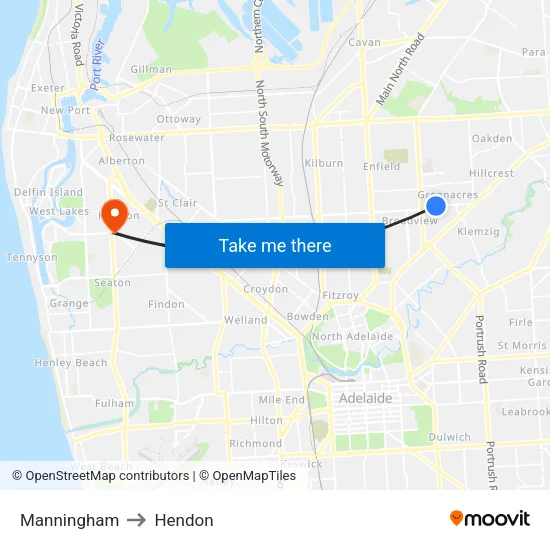 Manningham to Hendon map