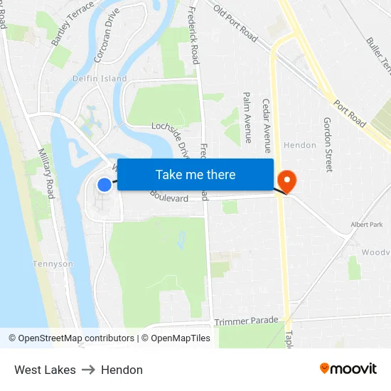 West Lakes to Hendon map