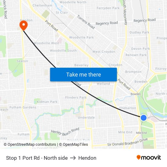 Stop 1 Port Rd - North side to Hendon map