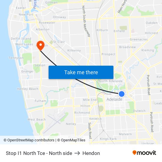 Stop I1 North Tce - North side to Hendon map