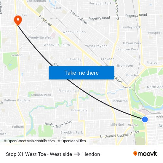 Stop X1 West Tce - West side to Hendon map