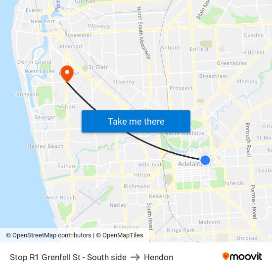 Stop R1 Grenfell St - South side to Hendon map