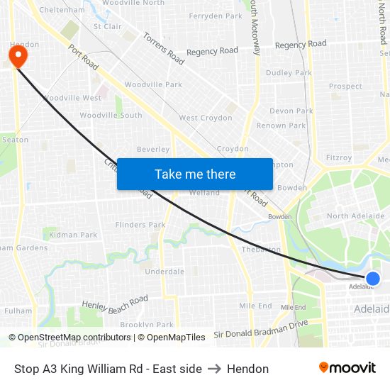 Stop A3 King William Rd - East side to Hendon map