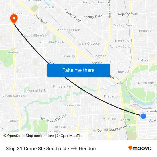 Stop X1 Currie St - South side to Hendon map