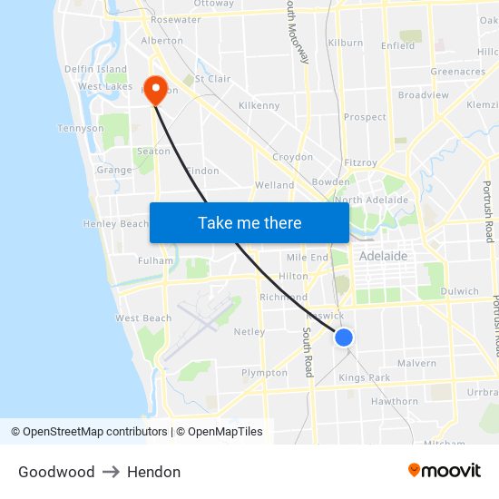 Goodwood to Hendon map