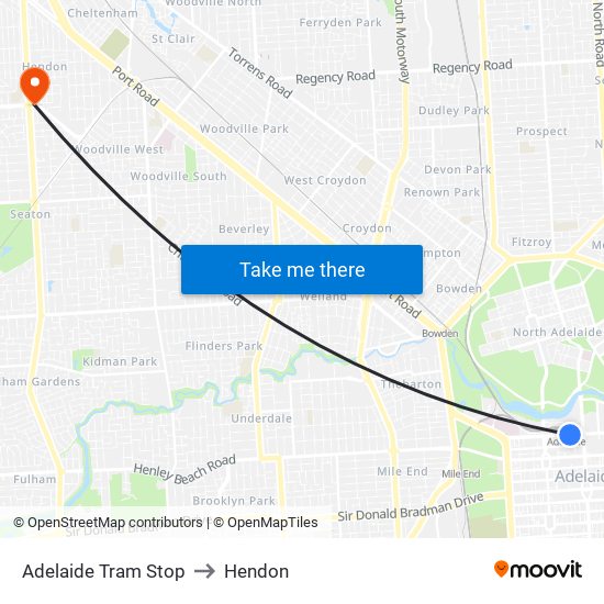 Adelaide Tram Stop to Hendon map