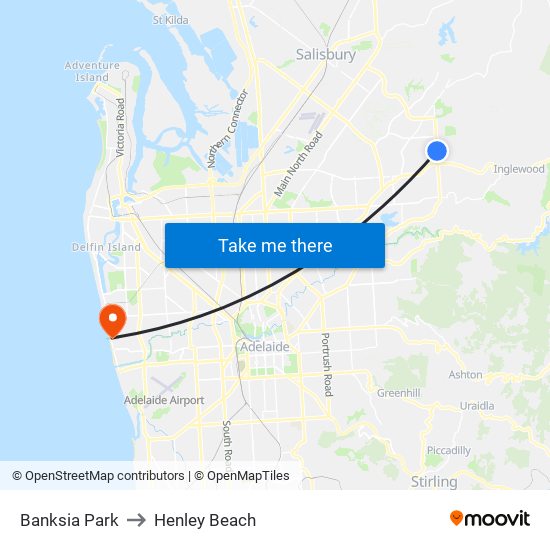 Banksia Park to Henley Beach map