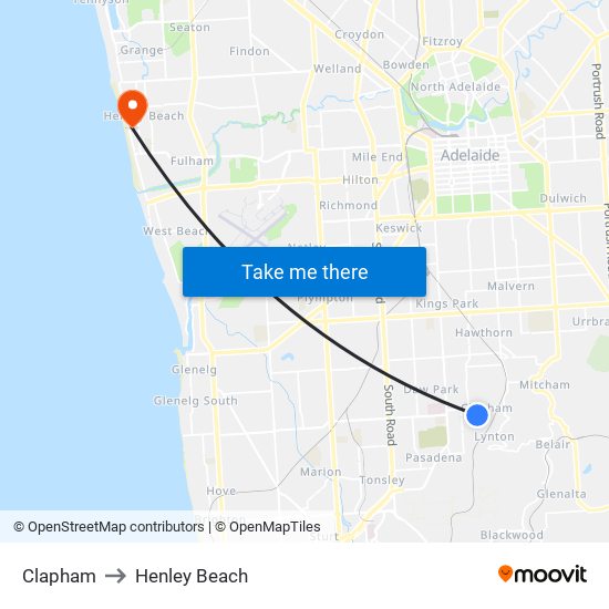 Clapham to Henley Beach map