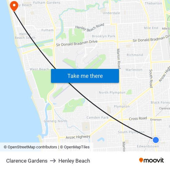 Clarence Gardens to Henley Beach map