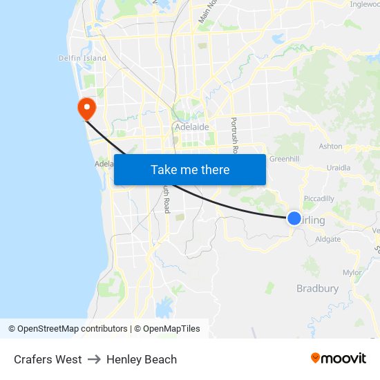 Crafers West to Henley Beach map