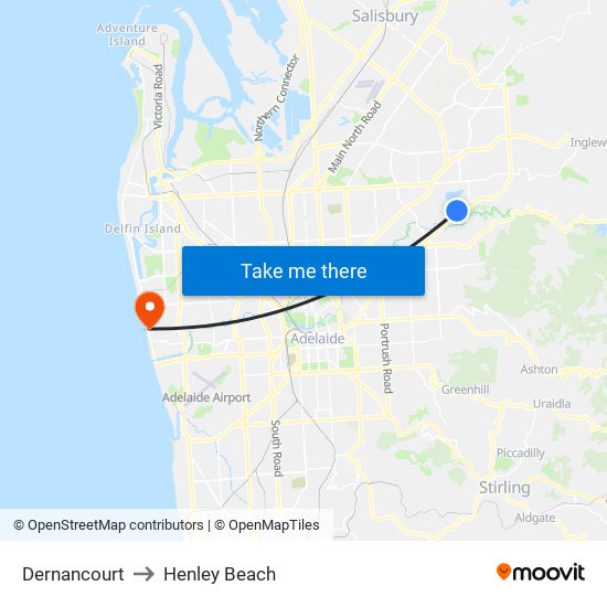 Dernancourt to Henley Beach map