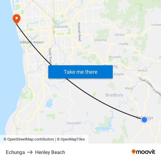 Echunga to Henley Beach map