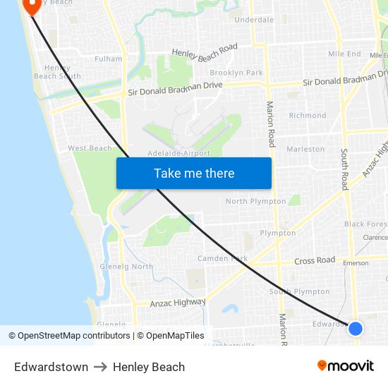 Edwardstown to Henley Beach map