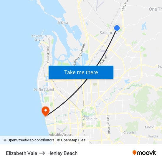 Elizabeth Vale to Henley Beach map