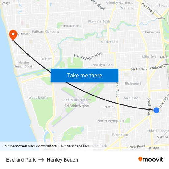 Everard Park to Henley Beach map