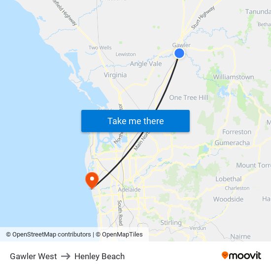 Gawler West to Henley Beach map