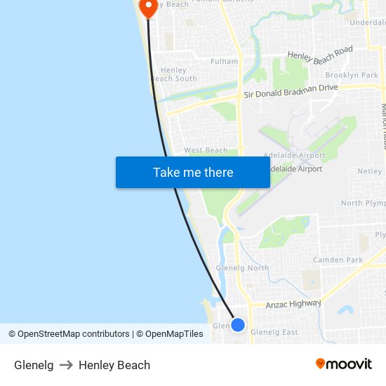 Glenelg to Henley Beach map