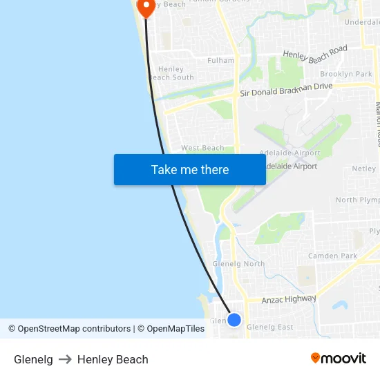 Glenelg to Henley Beach map