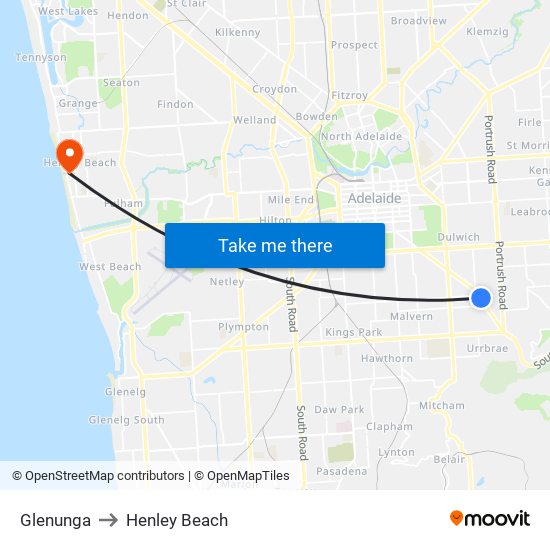 Glenunga to Henley Beach map