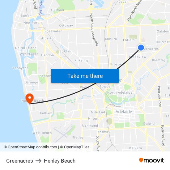 Greenacres to Henley Beach map