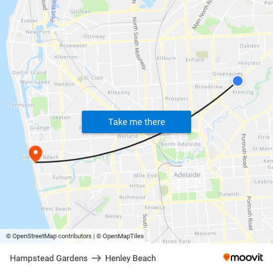 Hampstead Gardens to Henley Beach map