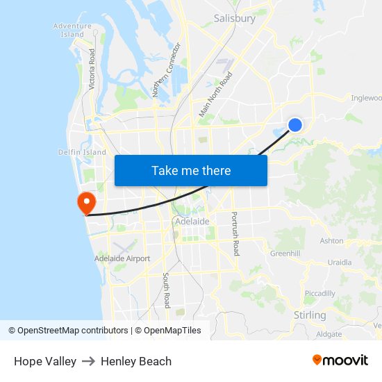 Hope Valley to Henley Beach map