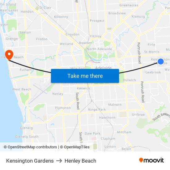 Kensington Gardens to Henley Beach map