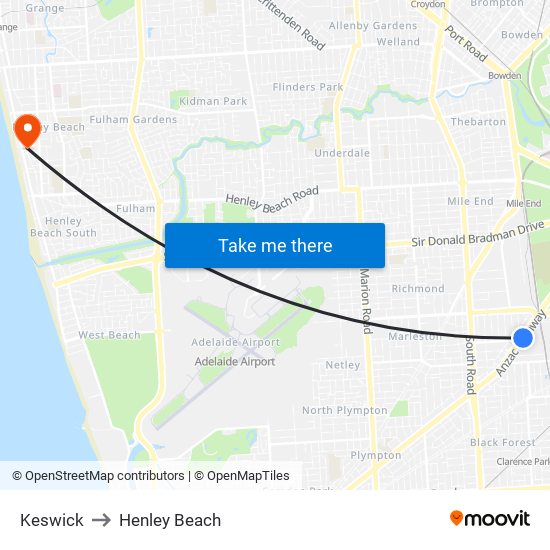 Keswick to Henley Beach map