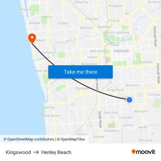 Kingswood to Henley Beach map