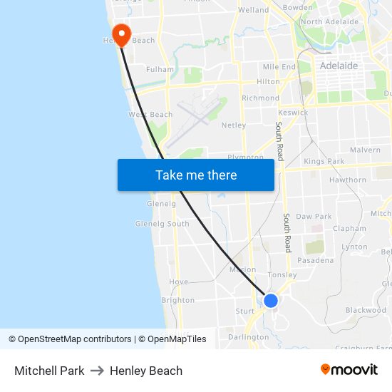 Mitchell Park to Henley Beach map