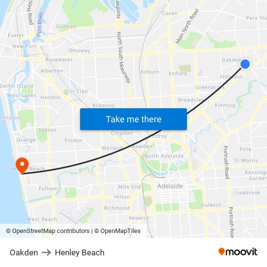 Oakden to Henley Beach map