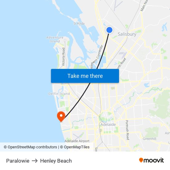 Paralowie to Henley Beach map