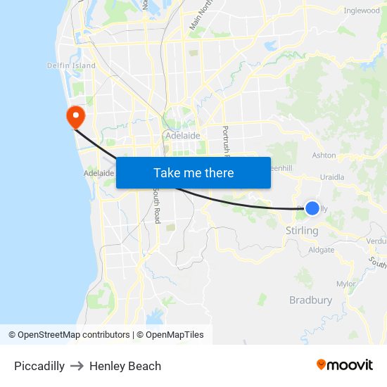 Piccadilly to Henley Beach map