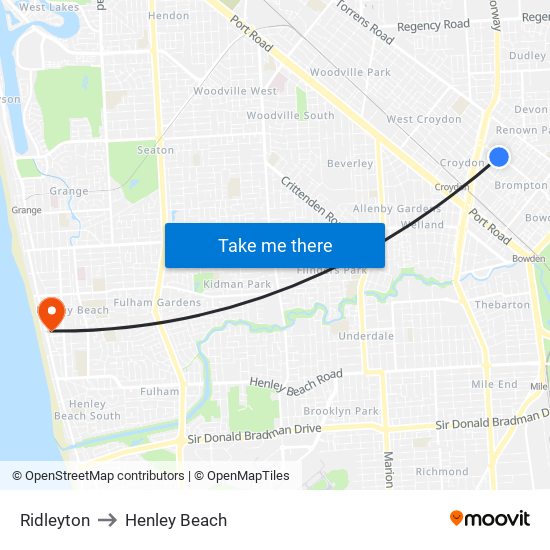 Ridleyton to Henley Beach map