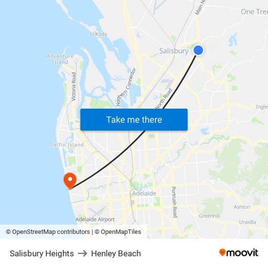 Salisbury Heights to Henley Beach map