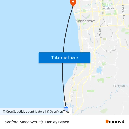 Seaford Meadows to Henley Beach map