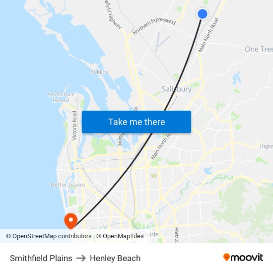 Smithfield Plains to Henley Beach map