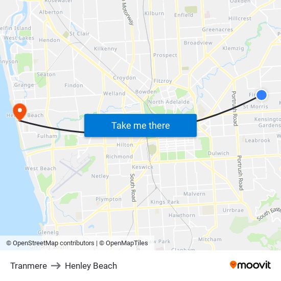 Tranmere to Henley Beach map