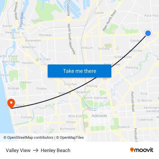 Valley View to Henley Beach map
