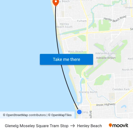 Glenelg Moseley Square Tram Stop to Henley Beach map