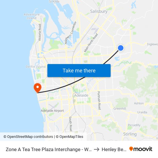 Zone A Tea Tree Plaza Interchange - West side to Henley Beach map