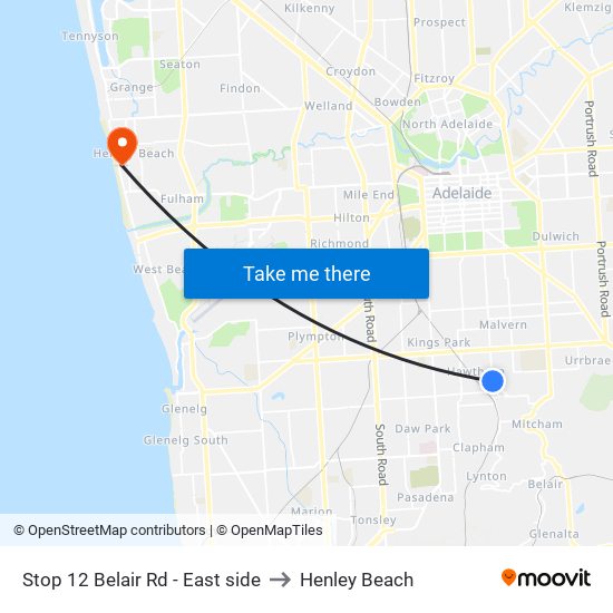 Stop 12 Belair Rd - East side to Henley Beach map