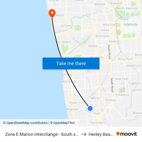 Zone E Marion Interchange - South side to Henley Beach map